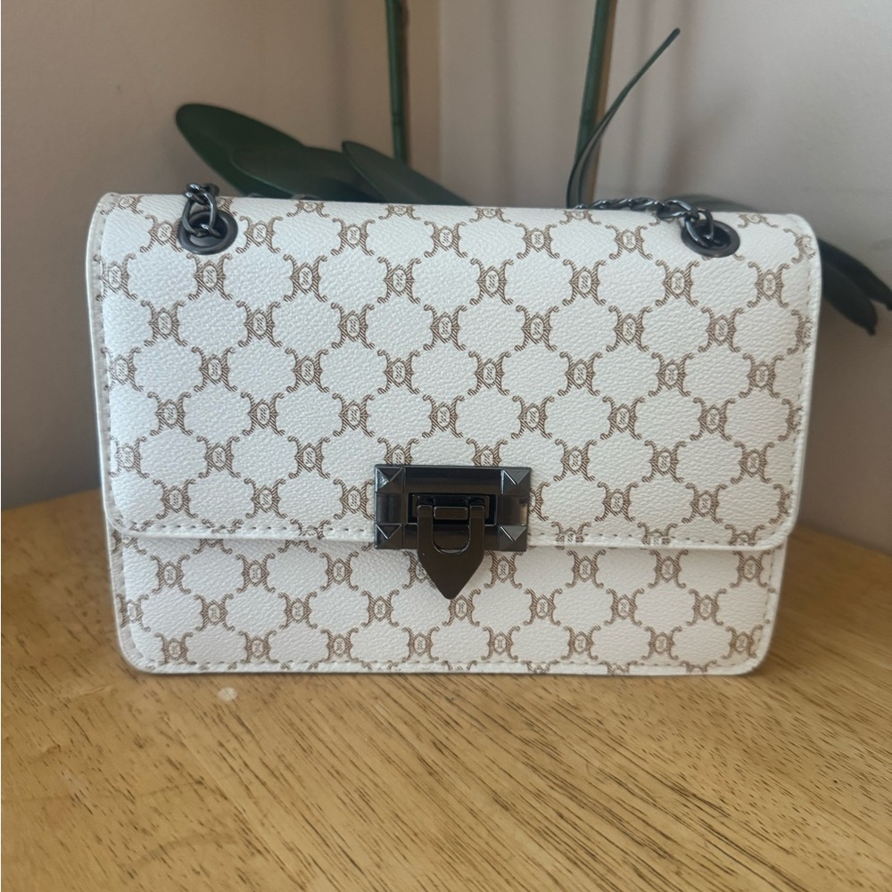 Elegant White and Brown Patterned Women's Bag - Picture 2 of 5